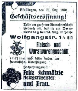 Chronik der schmälzle Fleischwaren GmbH – Jahr 1931